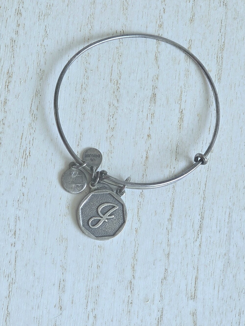 Alex and Ani Silver Octagon Initial J Charm Bangle - Picture 1 of 1